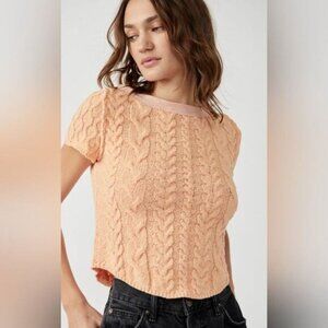 NWT FREE PEOPLE Baby Cable Tee In Peach Size Medium